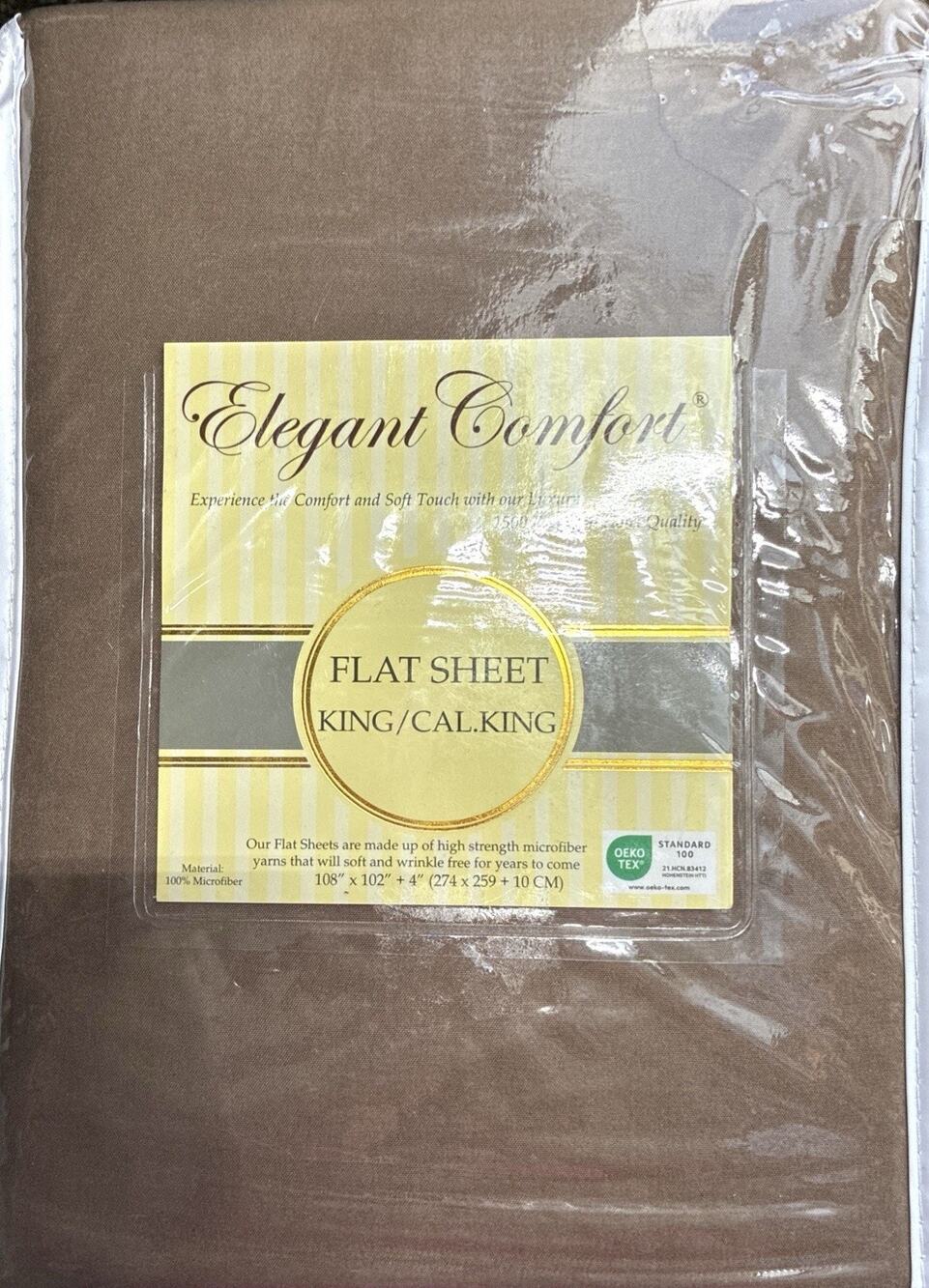 Elegant Comfort King/Cal King 1500 Premium Flat Sheets Brn Microfiber Bdle of 3